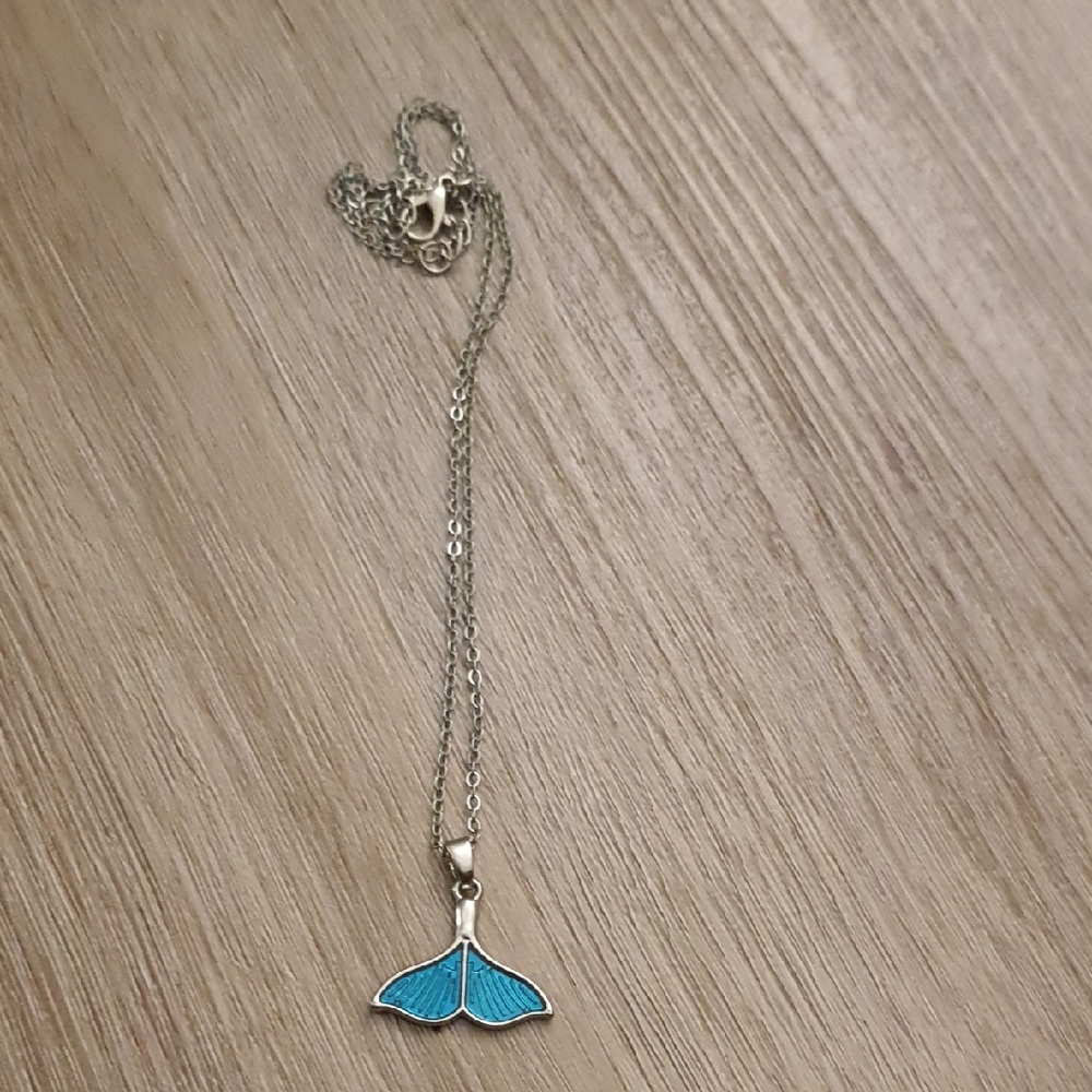 Silver and Blue Whale Tail Pendant Necklace